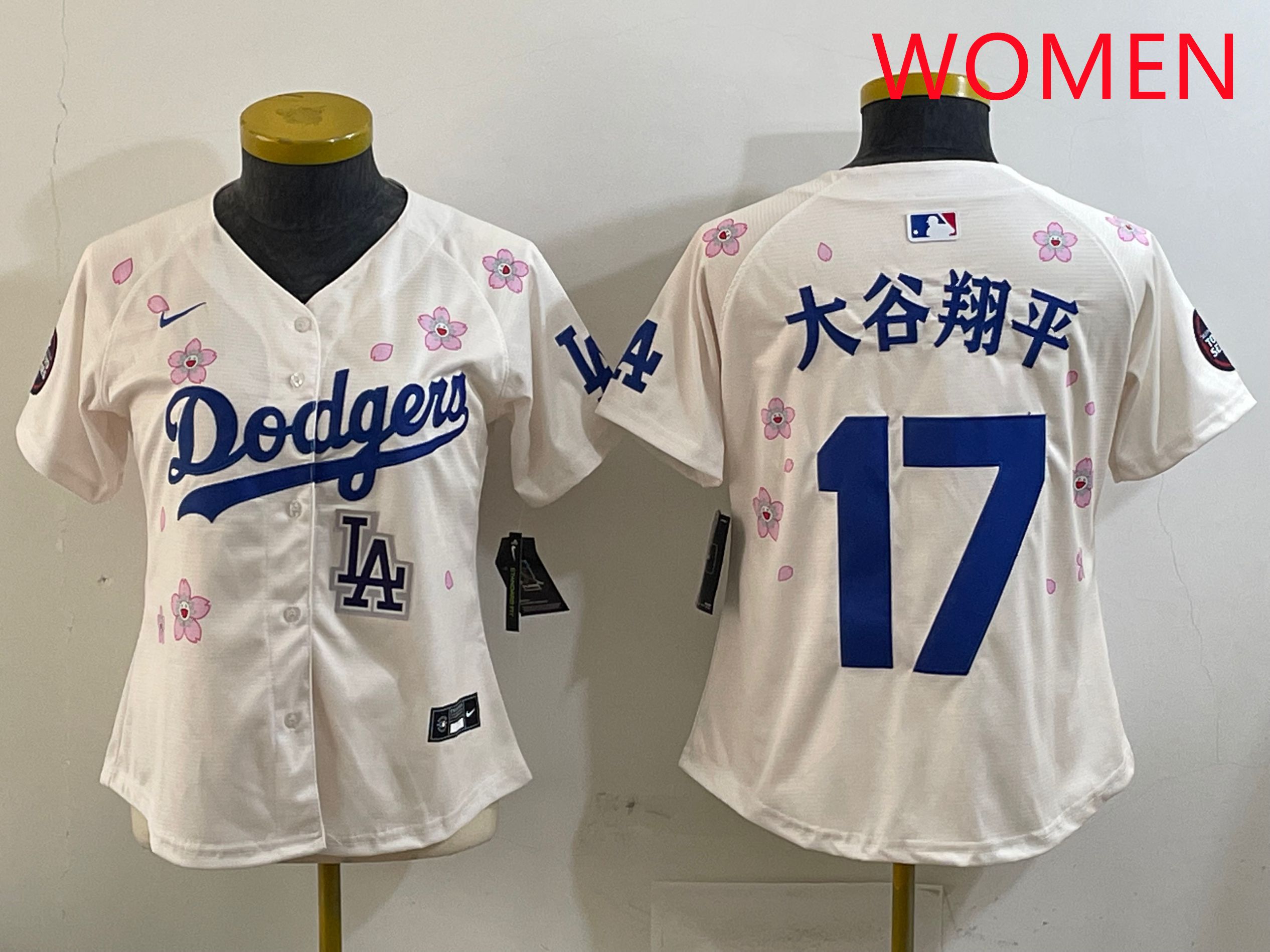 Women Los Angeles Dodgers #17 Ohtani Cream Sakura Edition 2025 Nike MLB Jersey style 23